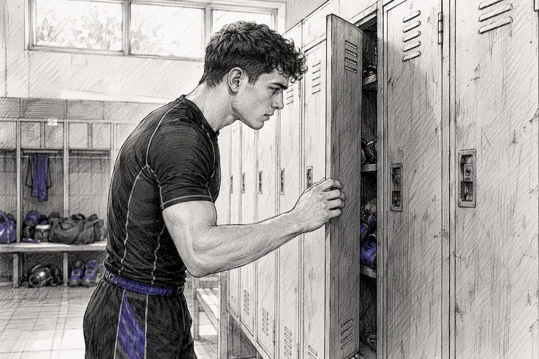Persoon die kleedkamer van sportschool inspecteert
