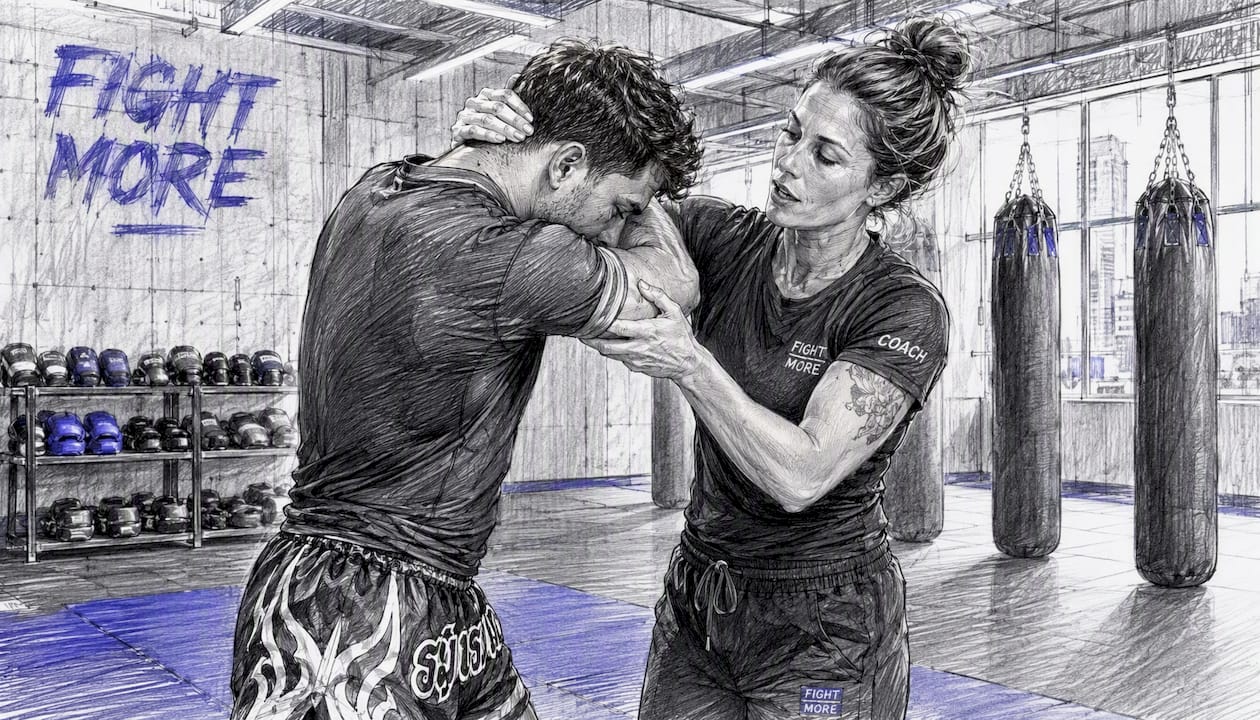 Clinchoefeningen Muay Thai onder begeleiding van mijn trainer