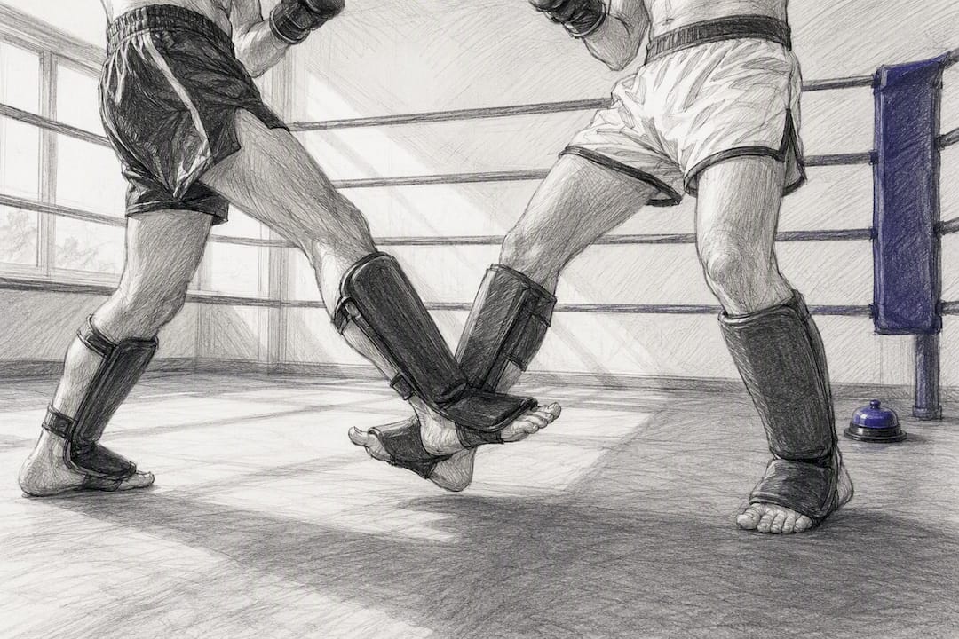 Kickboksers oefenen gecontroleerde lowkicks