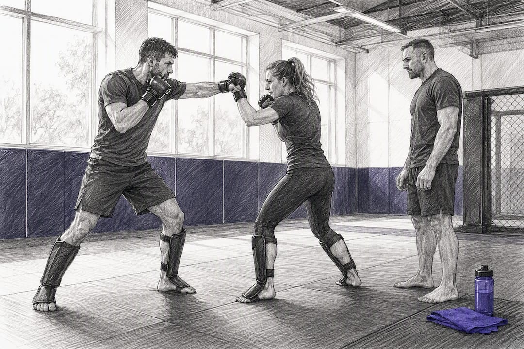 Coach houdt toezicht op veilig MMA-sparren