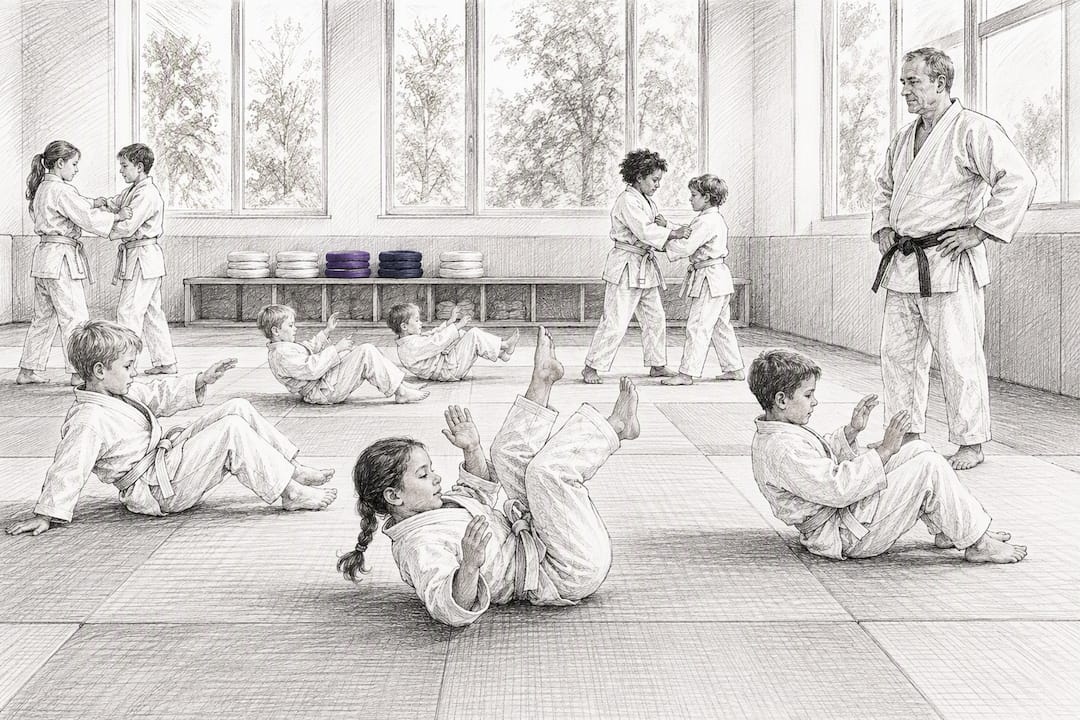 Kinderen oefenen veilig judo in de jeugdclub
