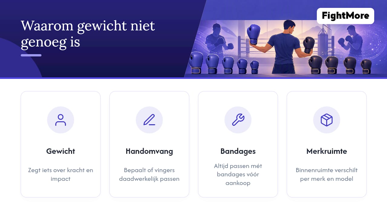 Diagram over gewicht en handomvang voor het kiezen van de juiste maat